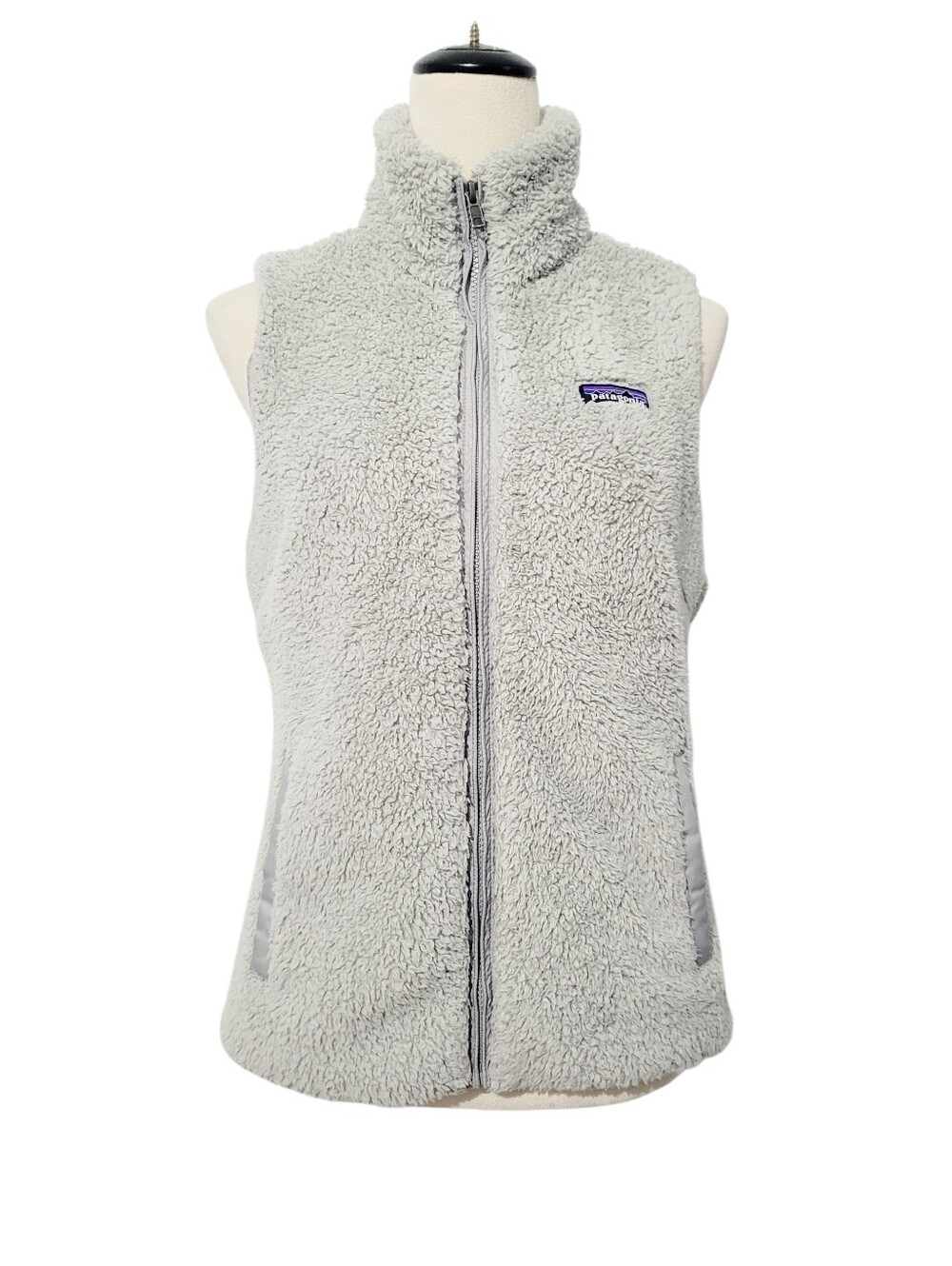 Patagonia Women's Fuzzy Los Gatos Sherpa Fleece Vest Gray Full Zip Medium - Picture 2 of 12